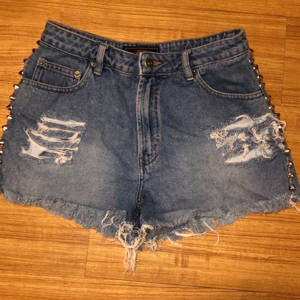 Distressed jean shorts
